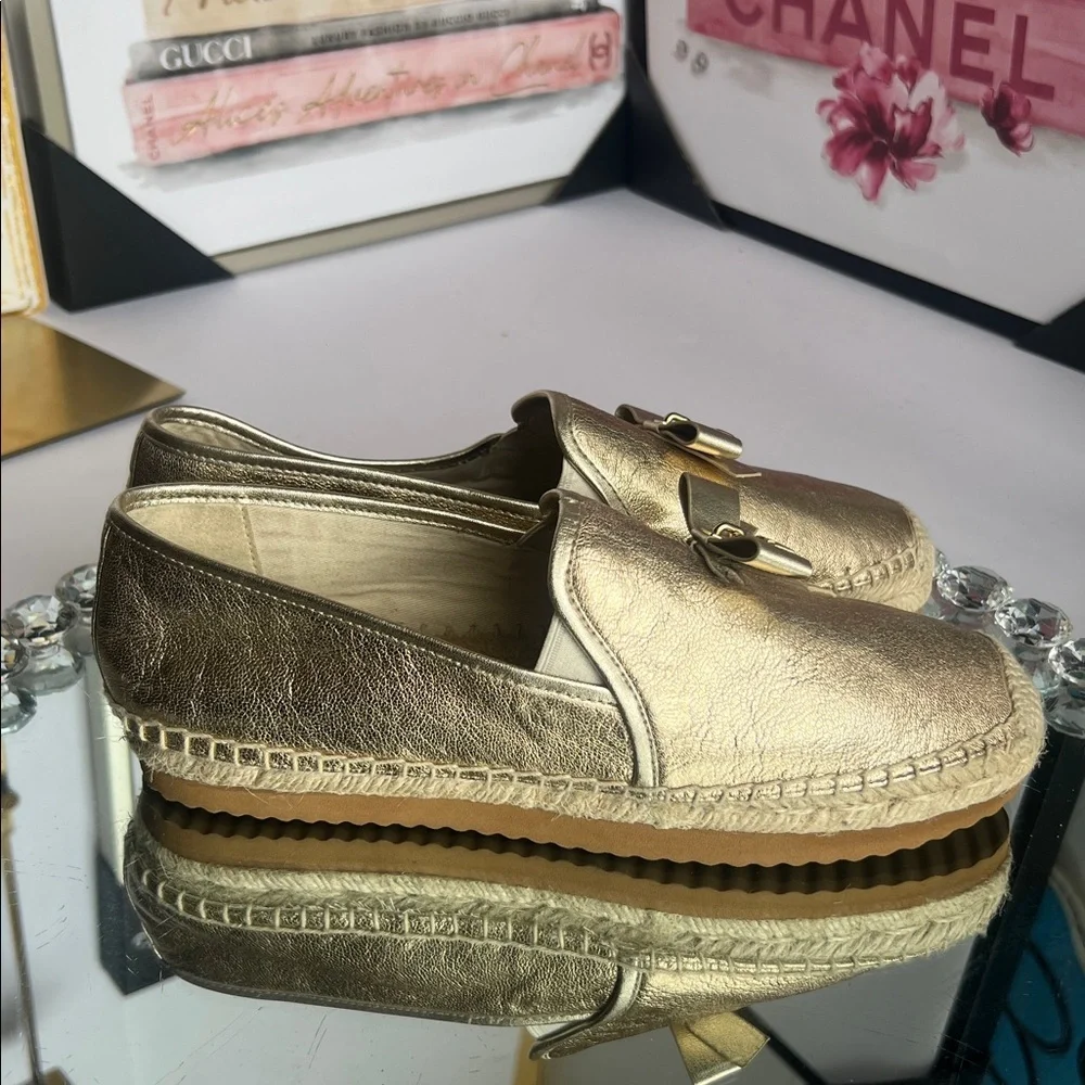 Michael Kors Women's LEATHER Hastings Slip On Espadrille Metallic Gold W8M V019k